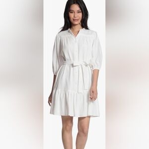 Maggy London Women's  Puff Elbow Sleeve Waist Tie Tiered Hem Mini Dress Sz 12